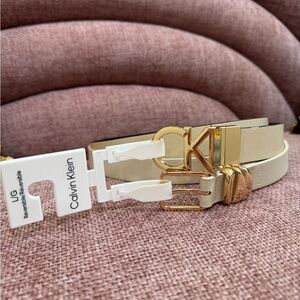 Calvin Klein Cream Belt with Gold Buckle
